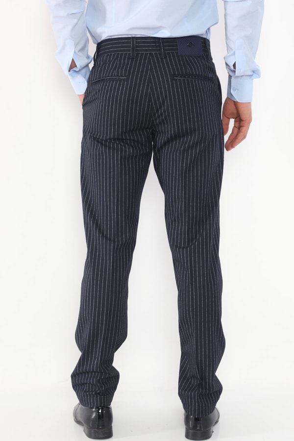 Çizgili Açık Lacivert Regular Fit Pamuklu Erkek Pantolon — 5