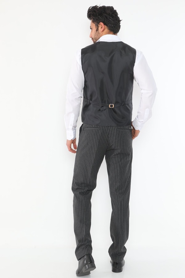 Çizgili Siyah Regular Fit Pamuklu Erkek Pantolon — 3