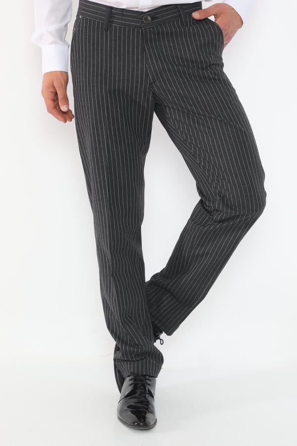 Çizgili Siyah Regular Fit Pamuklu Erkek Pantolon — 4