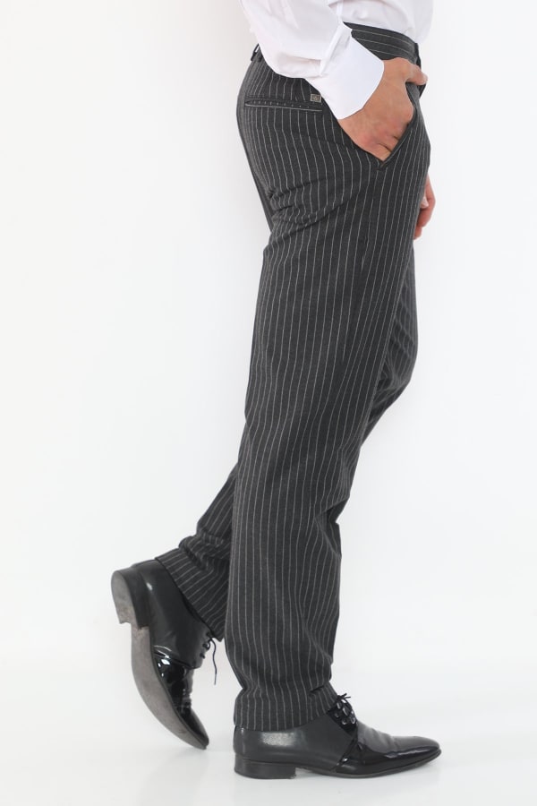Çizgili Siyah Regular Fit Pamuklu Erkek Pantolon — 5