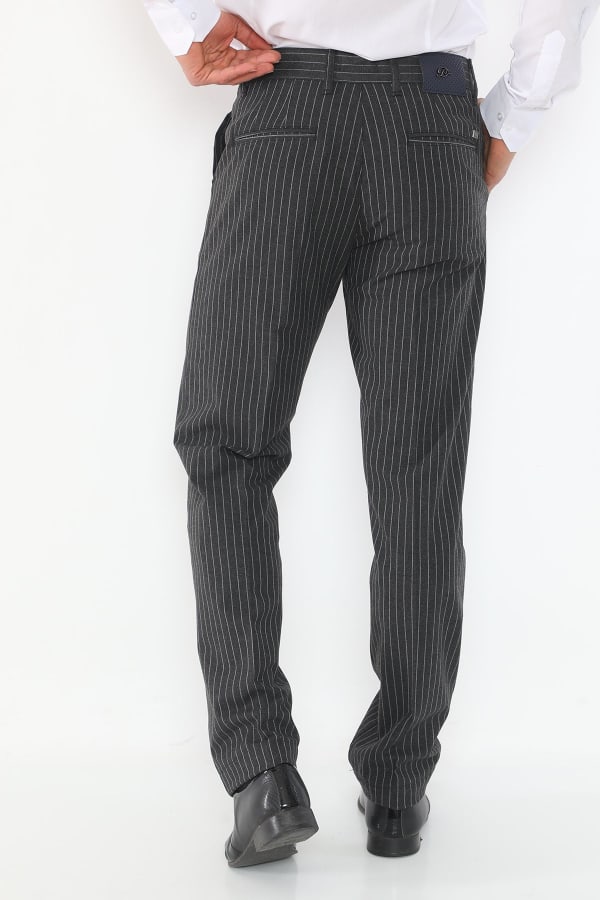 Çizgili Siyah Regular Fit Pamuklu Erkek Pantolon — 6