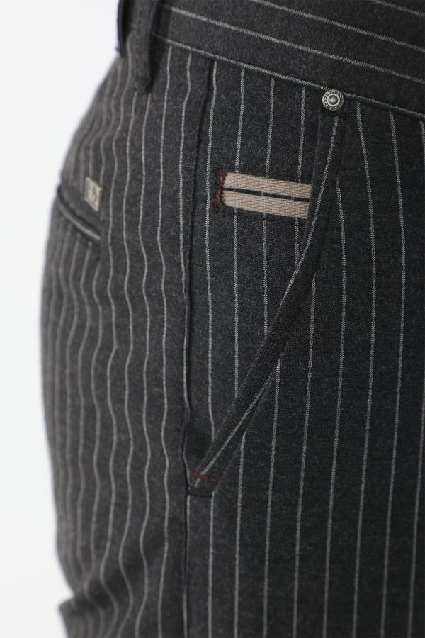Çizgili Siyah Regular Fit Pamuklu Erkek Pantolon — 7