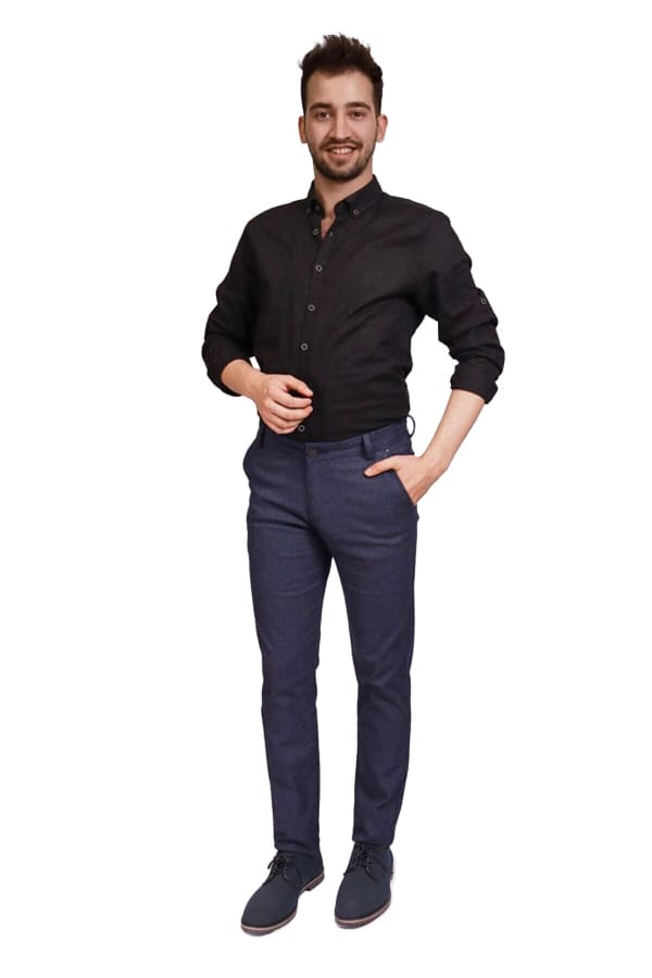 Erkek Lacivert Slim Fit Pamuklu Pantolon — 2