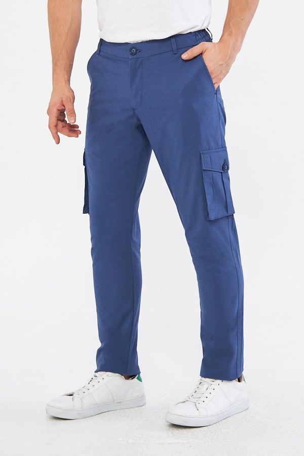 Erkek Kargo Cepli Açık Lacivert Slim Fit Günlük Rahat Pantolon — 1