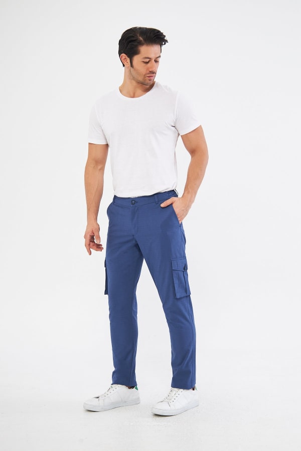 Erkek Kargo Cepli Açık Lacivert Slim Fit Günlük Rahat Pantolon — 2