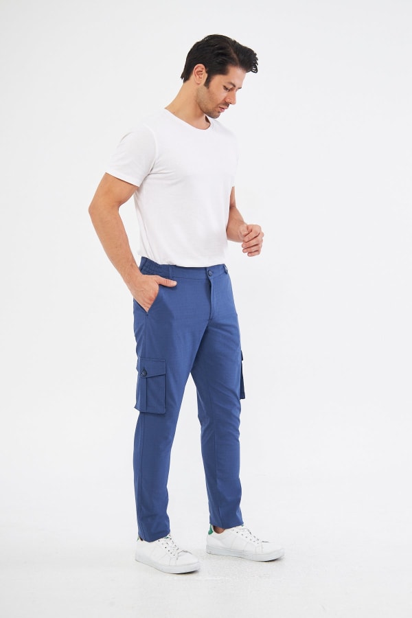 Erkek Kargo Cepli Açık Lacivert Slim Fit Günlük Rahat Pantolon — 3