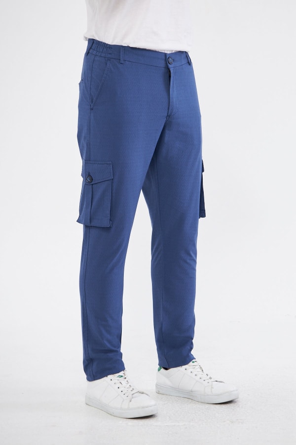 Erkek Kargo Cepli Açık Lacivert Slim Fit Günlük Rahat Pantolon — 5