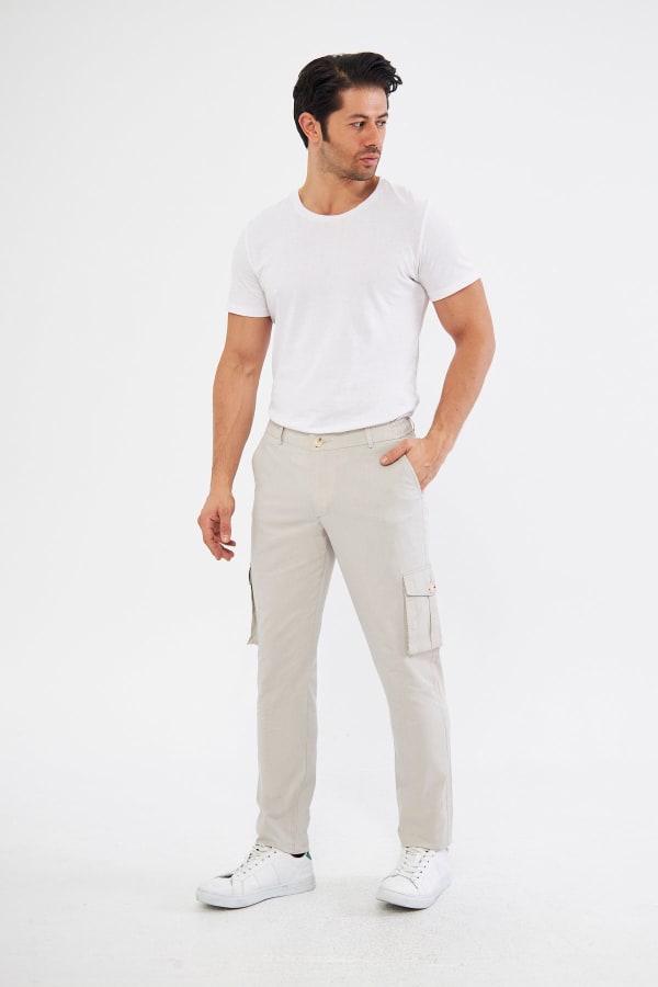 Erkek Kargo Cepli Bej Slim Fit Günlük Rahat Pantolon — 3