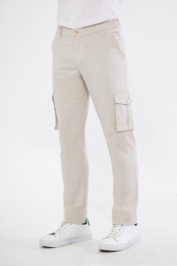 Erkek Kargo Cepli Bej Slim Fit Günlük Rahat Pantolon — 4