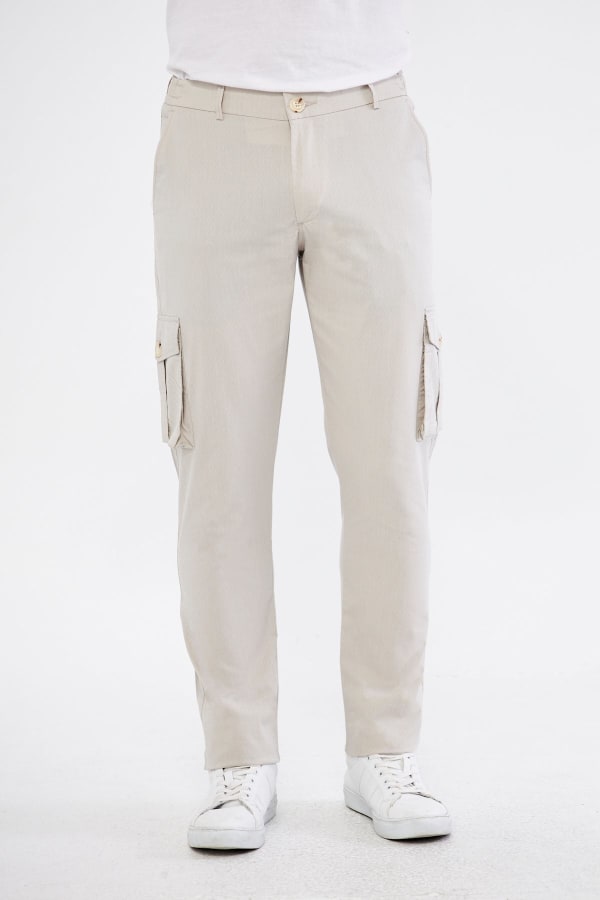 Erkek Kargo Cepli Bej Slim Fit Günlük Rahat Pantolon — 5