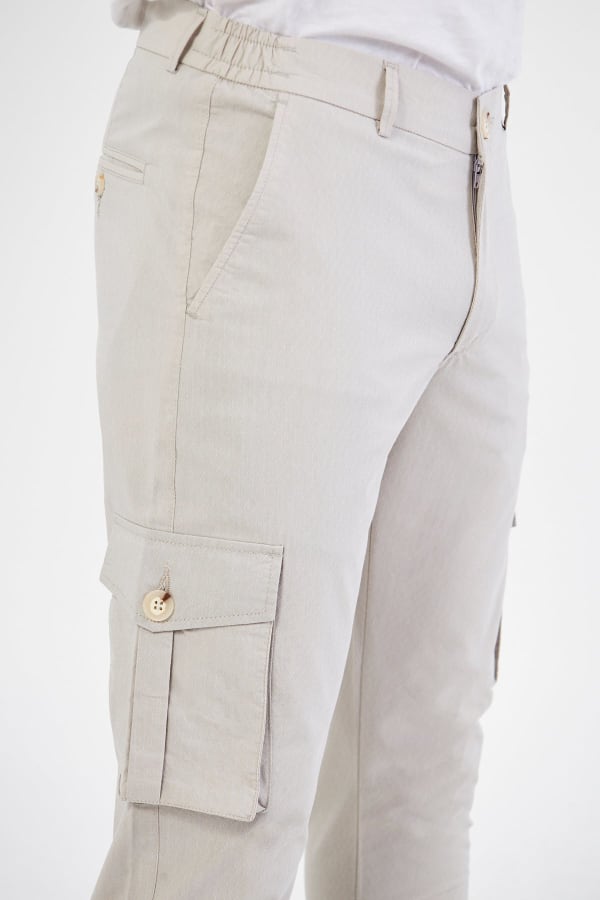 Erkek Kargo Cepli Bej Slim Fit Günlük Rahat Pantolon — 7