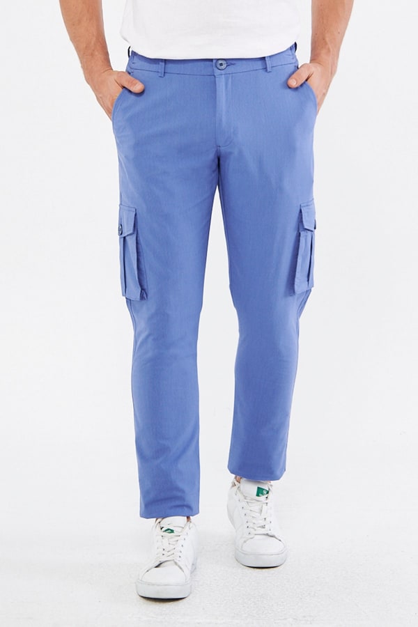 Erkek Kargo Cepli Blue Slim Fit Günlük Rahat Pantolon — 1