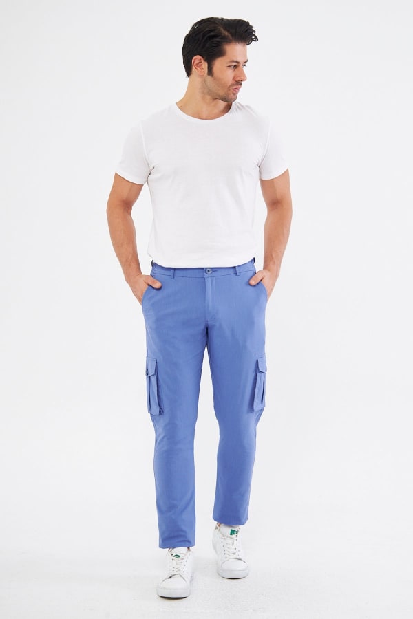 Erkek Kargo Cepli Blue Slim Fit Günlük Rahat Pantolon — 2