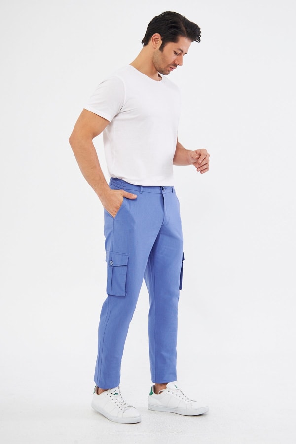 Erkek Kargo Cepli Blue Slim Fit Günlük Rahat Pantolon — 3