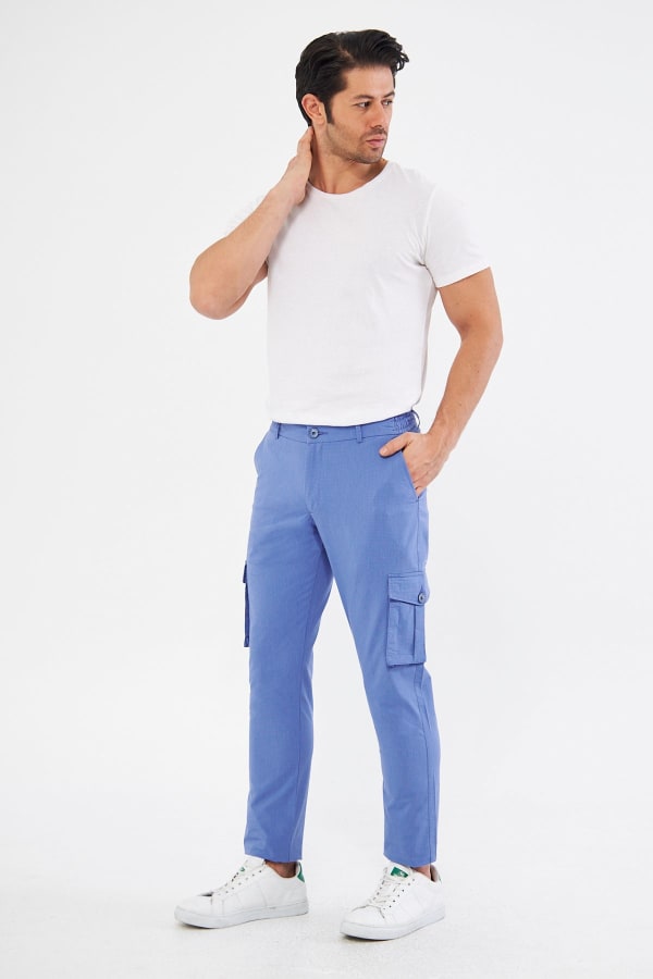 Erkek Kargo Cepli Blue Slim Fit Günlük Rahat Pantolon — 4