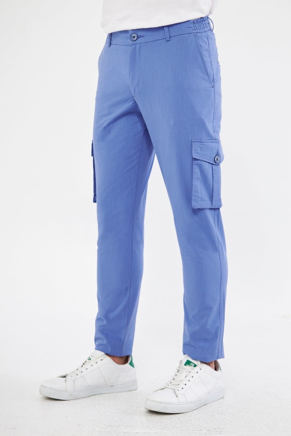 Erkek Kargo Cepli Blue Slim Fit Günlük Rahat Pantolon — 5