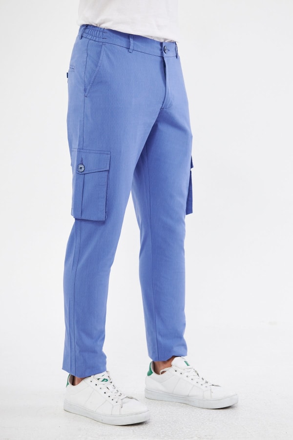 Erkek Kargo Cepli Blue Slim Fit Günlük Rahat Pantolon — 6