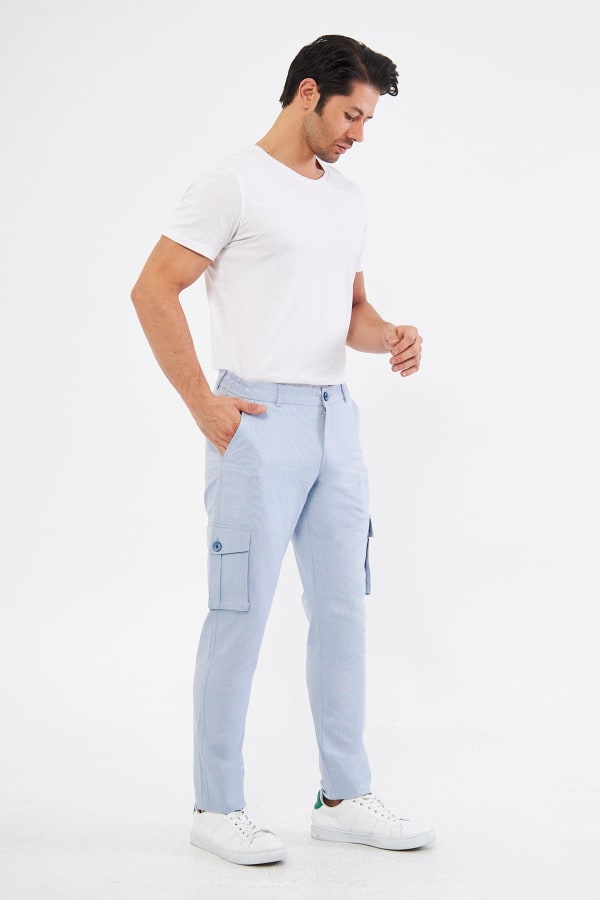 Erkek Kargo Cepli Buz Mavisi Slim Fit Günlük Rahat Pantolon — 3