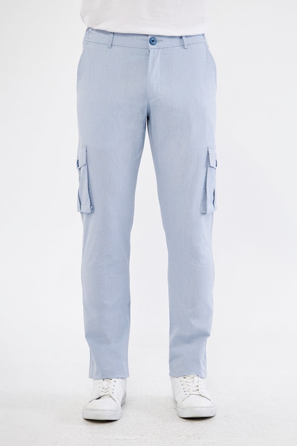 Erkek Kargo Cepli Buz Mavisi Slim Fit Günlük Rahat Pantolon — 4