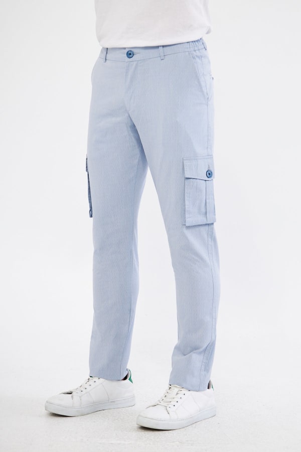 Erkek Kargo Cepli Buz Mavisi Slim Fit Günlük Rahat Pantolon — 5