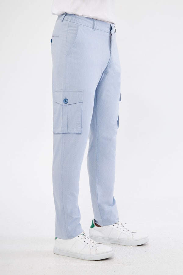 Erkek Kargo Cepli Buz Mavisi Slim Fit Günlük Rahat Pantolon — 6