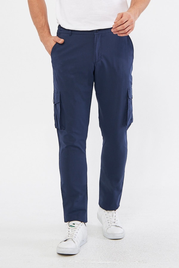 Erkek Kargo Cepli Koyu Lacivert Slim Fit Günlük Rahat Pantolon — 1