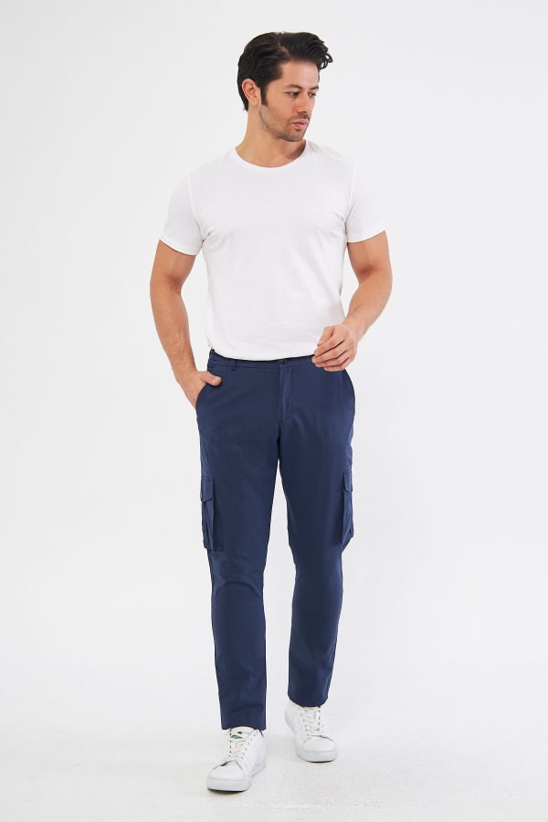 Erkek Kargo Cepli Koyu Lacivert Slim Fit Günlük Rahat Pantolon — 2