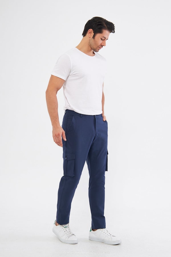 Erkek Kargo Cepli Koyu Lacivert Slim Fit Günlük Rahat Pantolon — 3