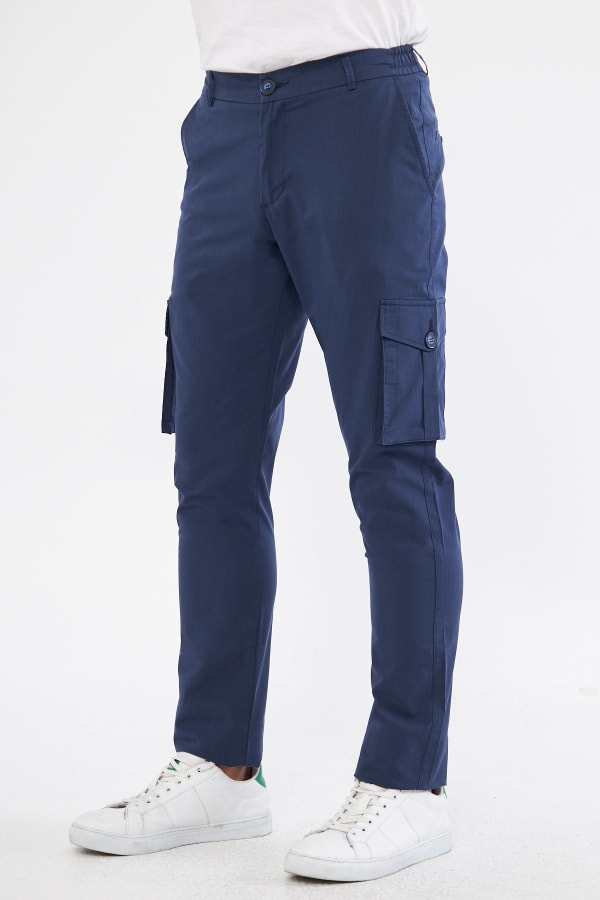 Erkek Kargo Cepli Koyu Lacivert Slim Fit Günlük Rahat Pantolon — 4