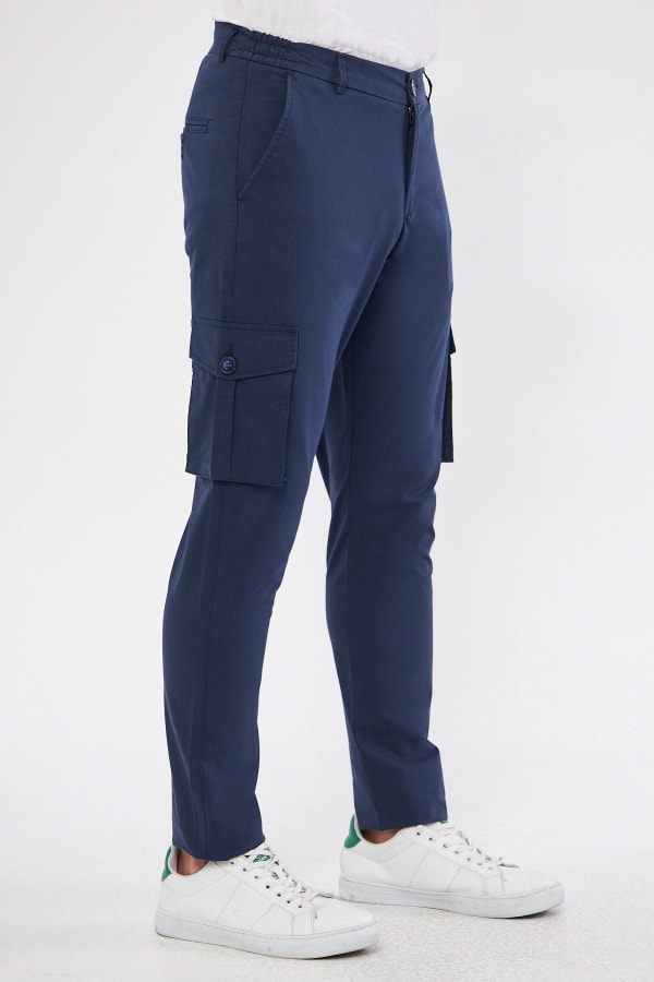 Erkek Kargo Cepli Koyu Lacivert Slim Fit Günlük Rahat Pantolon — 5