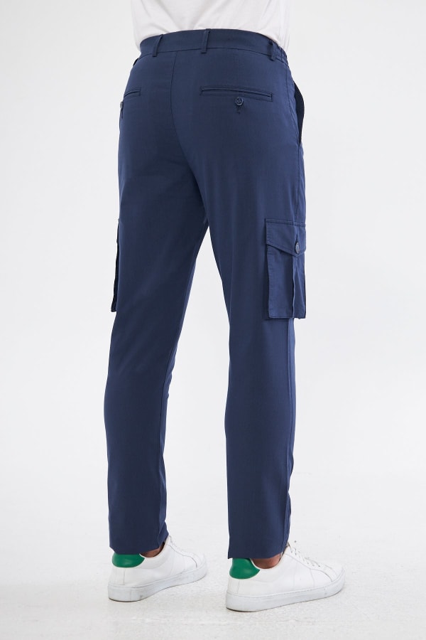 Erkek Kargo Cepli Koyu Lacivert Slim Fit Günlük Rahat Pantolon — 6