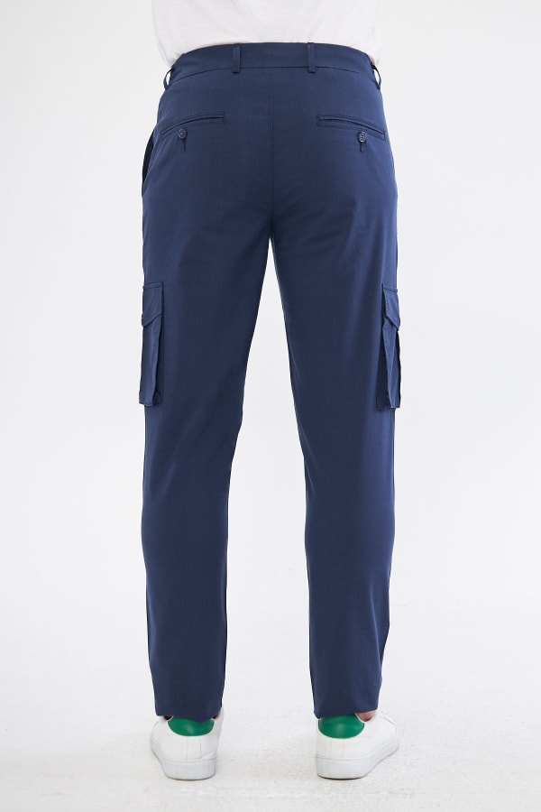 Erkek Kargo Cepli Koyu Lacivert Slim Fit Günlük Rahat Pantolon — 7