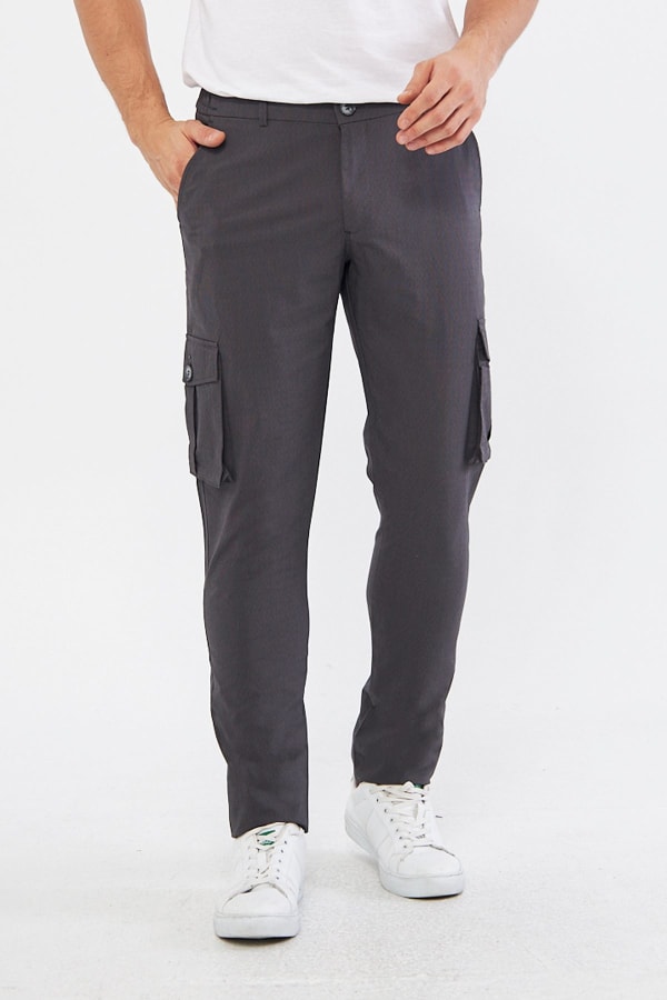 Erkek Kargo Cepli Siyah Slim Fit Günlük Rahat Pantolon — 1
