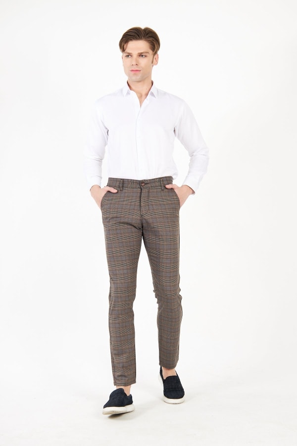 Erkek Kareli Ekose Füme Slim Fit Pantolon — 2