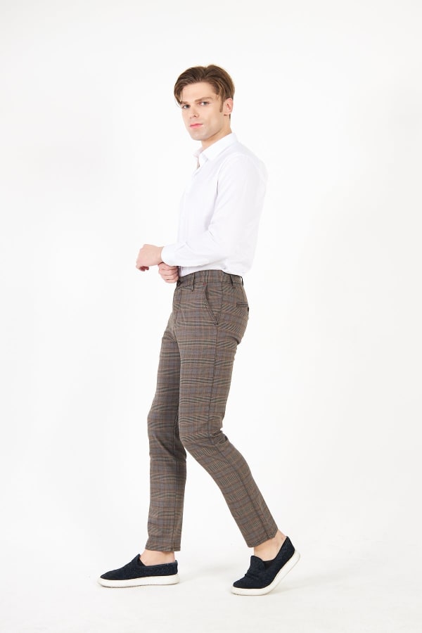 Erkek Kareli Ekose Füme Slim Fit Pantolon — 3