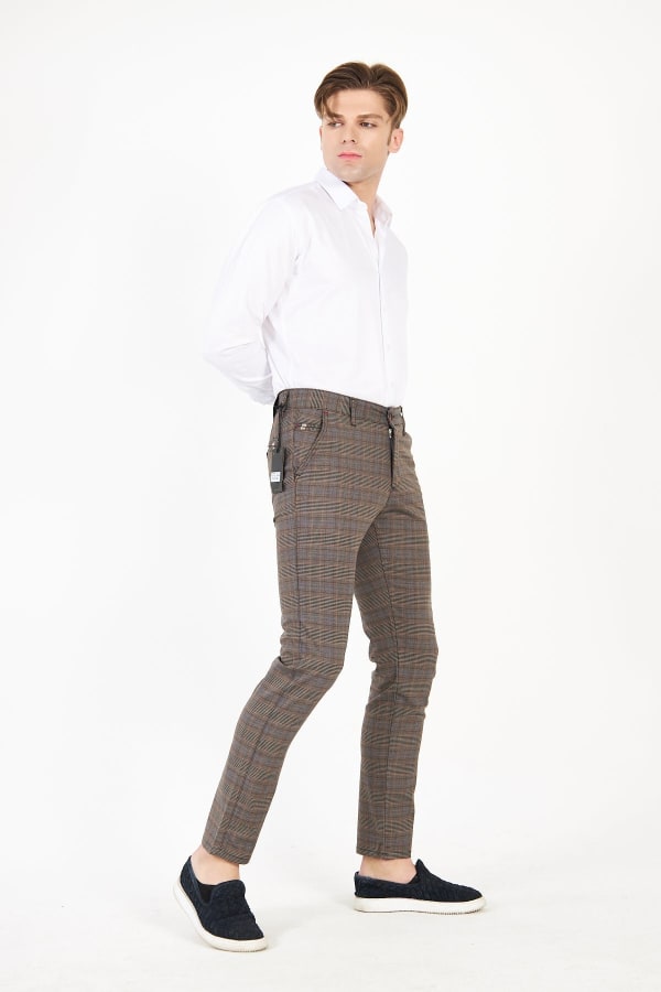 Erkek Kareli Ekose Füme Slim Fit Pantolon — 4