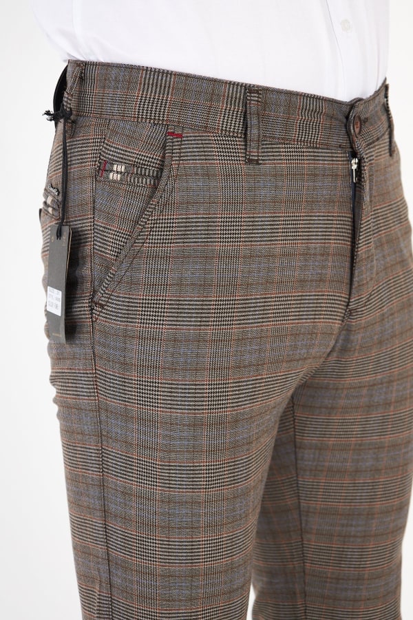 Erkek Kareli Ekose Füme Slim Fit Pantolon — 5