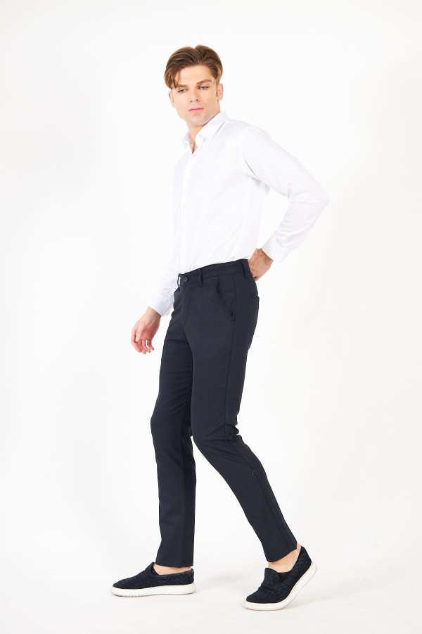 Erkek Silik Kareli Ekose Siyah Slim Fit Pantolon — 3