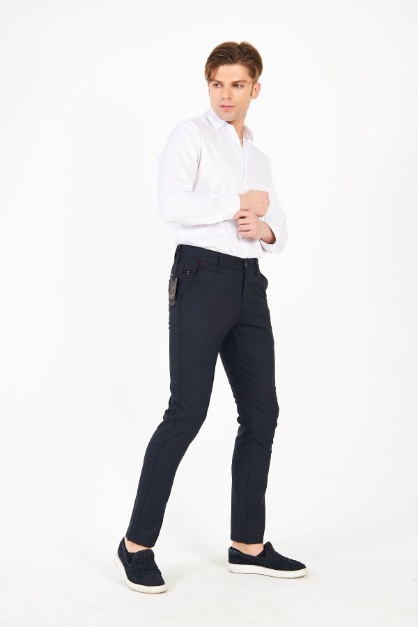 Erkek Silik Kareli Ekose Siyah Slim Fit Pantolon — 4