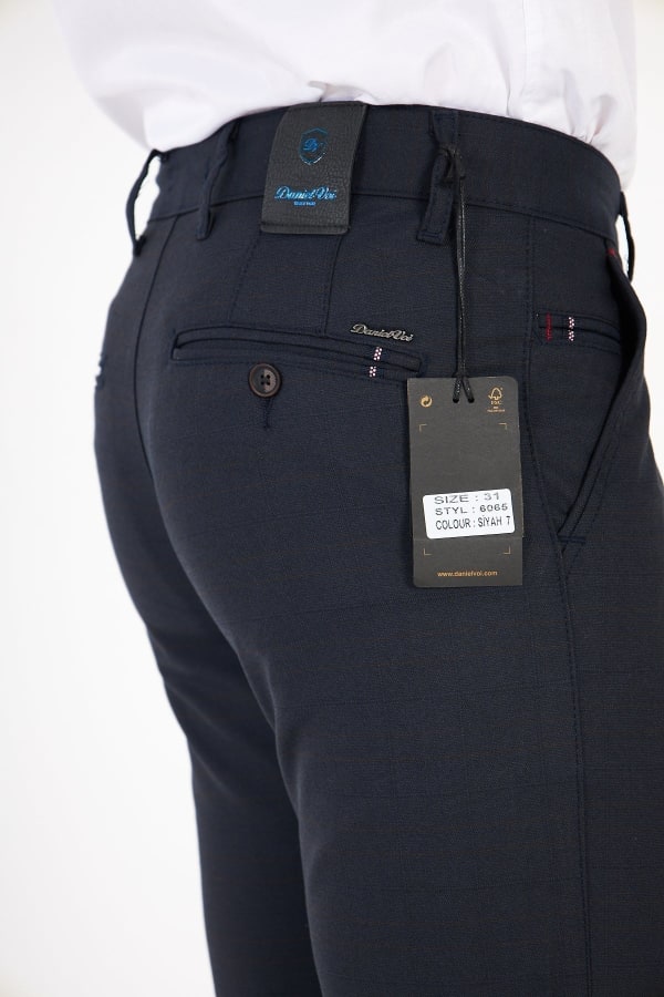 Erkek Silik Kareli Ekose Siyah Slim Fit Pantolon — 7