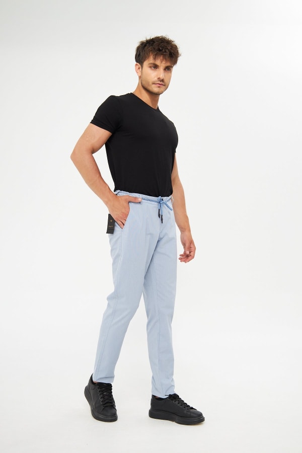 Yazlık Rahat Beli Lastikli Buz Mavisi Pamuklu Pantolon — 4