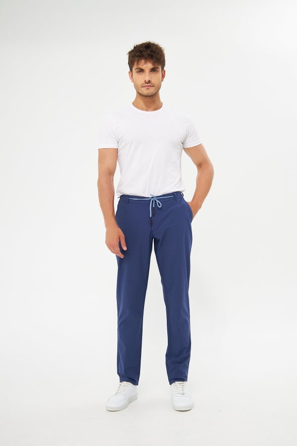 Yazlık Rahat Beli Lastikli Lacivert Pamuklu Pantolon — 2