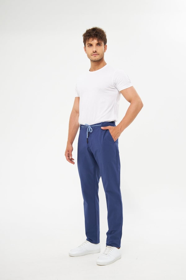 Yazlık Rahat Beli Lastikli Lacivert Pamuklu Pantolon — 4