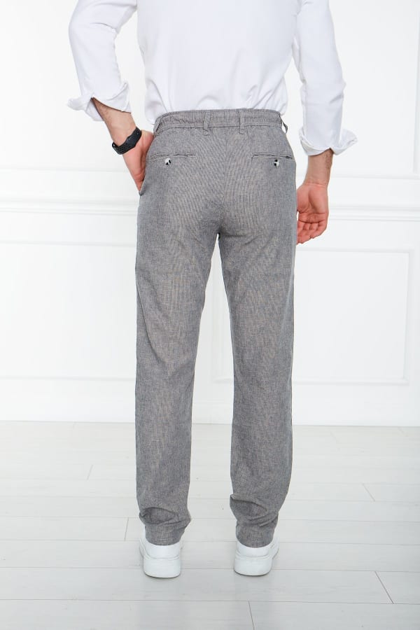 Çizgili Gri Regular Fit %100 Keten Pantolon — 5