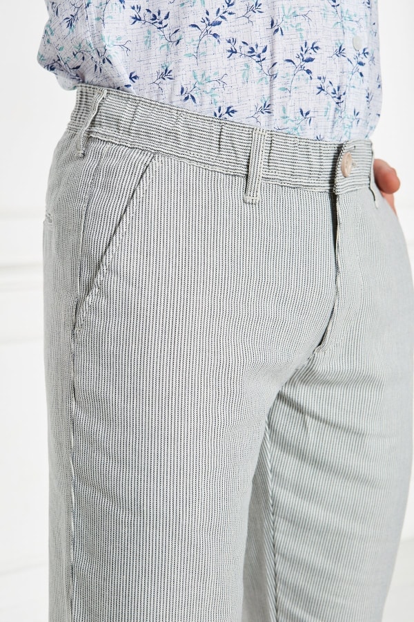Çizgili Lacivert Regular Fit %100 Keten Pantolon — 8