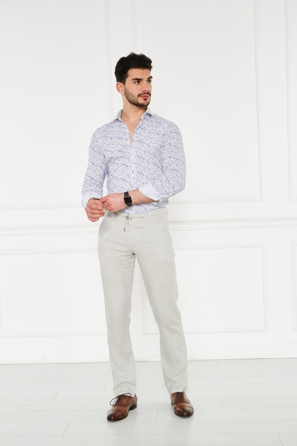 Erkek Lastikli Regular Fit %100 Keten Keten Gri Pantolon — 2