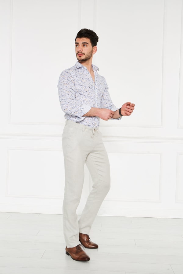Erkek Lastikli Regular Fit %100 Keten Keten Gri Pantolon — 4