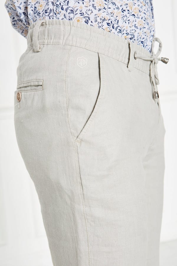 Erkek Lastikli Regular Fit %100 Keten Keten Gri Pantolon — 8
