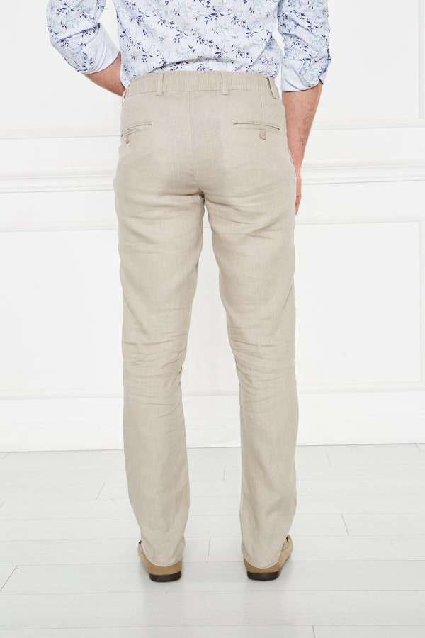Erkek Lastikli Regular Fit %100 Keten Keten Koyu Bej Pantolon — 8