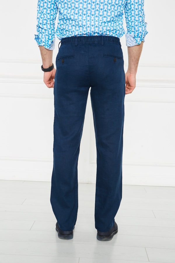 Erkek Lastikli Regular Fit %100 Keten Keten Açık Lacivert Pantolon — 9